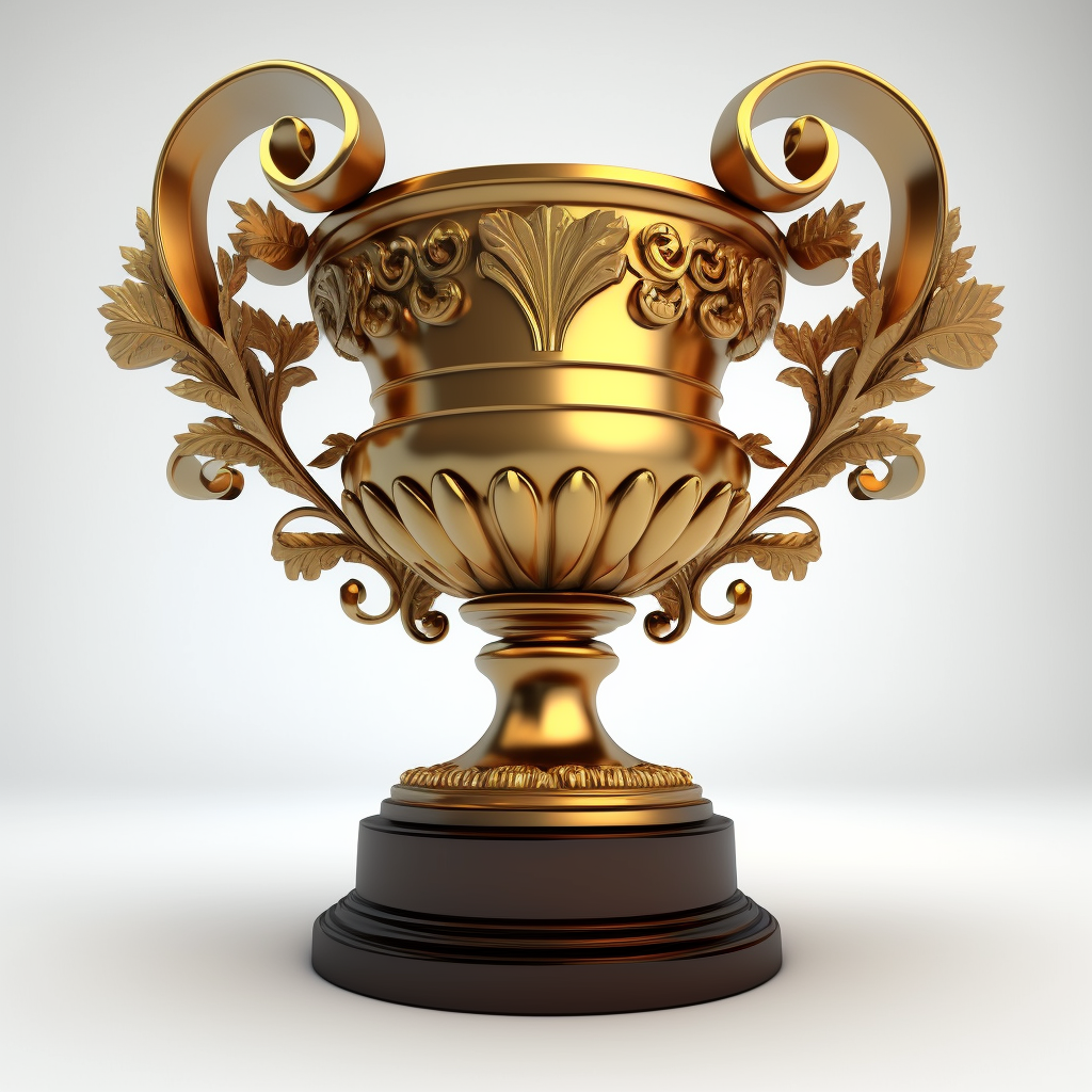 An ornate golden trophy with intricate carvings and a dark pedestal base, resembling the culmination of a meticulous chain of thought in design.